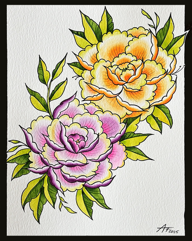 Painting of peonies